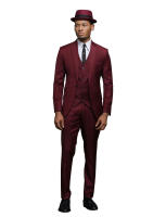 Traje De Boda Para Hombre En Bordeón 3 Piezas Con Notch Lapel Y Botones Unicos Pantalón Y Chaleco Vestido Para Fiesta De Negocios Y Promedio - details 1