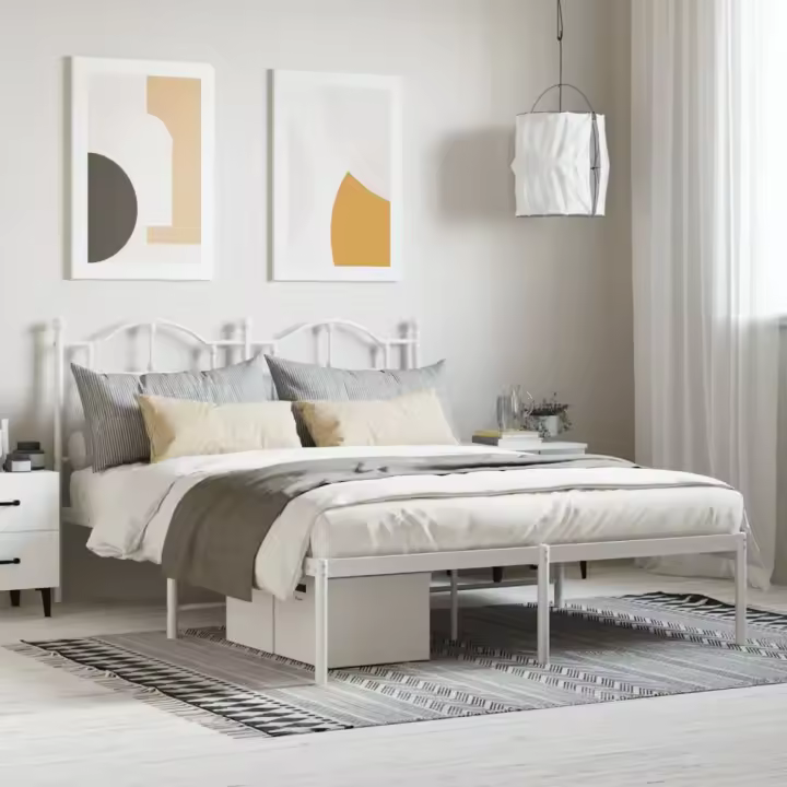 Estructura cama sin colchón con cabecero metal blanco 140x190cm - 1