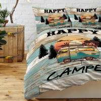 Juego De Cama 3 Piezas Con Patrón De Autobús De Camping Y Madera Gris Perla Suave Y Ligero Funda De Edredón Microfibra Sábana Y Fundas De Almohada - details 4