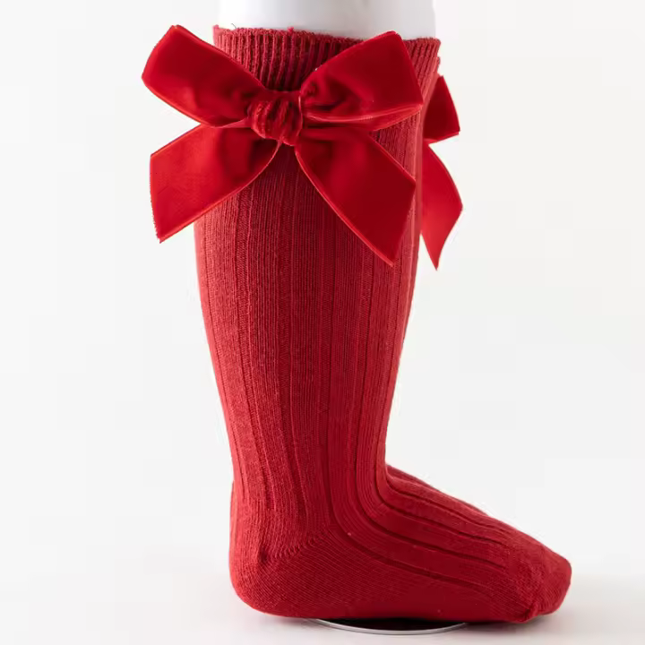 Calcetines De Navidad Para Bebés Y Niñas Con Gran Lazo Alta Calf High Suaves De Algodón Rojos Para Otoño Invierno Tallas 0-5 Años - 1