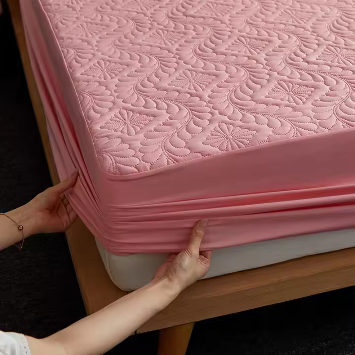 Sábana Impermeable Con Cinturones Elásticos Tamaño Queen/King Color Sólido Protector De Matrícula Para Cama Doble - 1