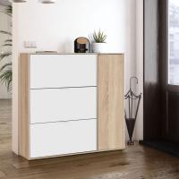 Meimon Zapatero blanco modelo Class gran capacidad de almacenamiento, Medidas: 115 cm alto x 106 cm ancho x 22 cm profundidad, Espacio para almacenar entre 24 y 30 pares de zapatos, color  roble canadiense con detalles en blanco - details 0