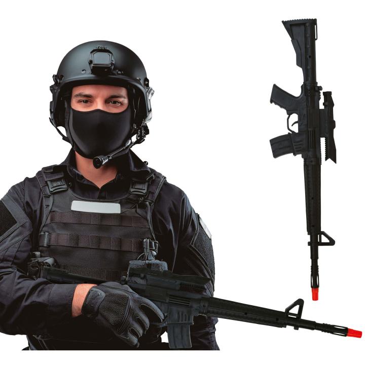 GUIRCA | Fusil de asalto negro para disfraz de comando, réplica de arma de juguete realista con punta naranja, ideal para cosplay y fiestas temáticas