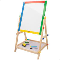 WOOMAX - Caballete infantil con pizarra de madera, doble cara para escribir y dibujar, mide 40x36,5x68 cm, incluye tizas, borrador y rotulador negro, pizarra educativa de pie para pequeños artistas, recomendada a partir de 3 años, con certificación FSC - details 0