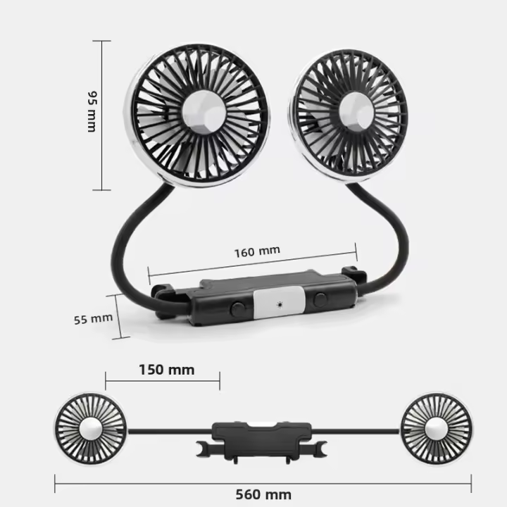 SEAMETAL Ventilador De Enfriamiento Para Coche Con Doble Cabeza Ajustable 360 Grados Bajo Ruido Fan Eléctrico Automotriz Tipo C Para Tablero RV Camión - 1