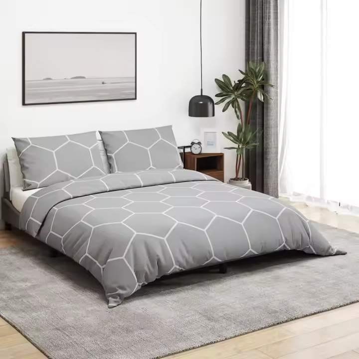 vidaXL Juego de funda nórdica algodón gris 140x200 cm - 1