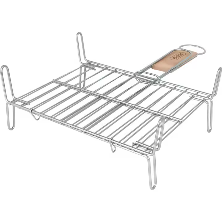 Algon - Parrilla Barbacoa 25x30cm con Mango de Madera - Resistente y Duradera - Fácil de Limpiar - Versátil para Exteriores - Portátil - 1