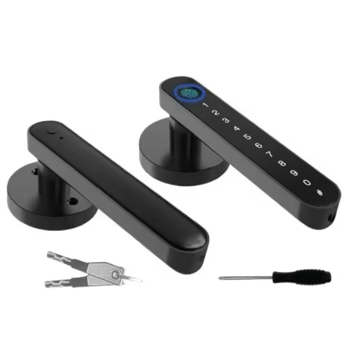 Cerrojo Inteligente con Huella Dactilar, Teclado Numérico, Bluetooth y Llave Mecánica, Aleación de Aluminio, para Puertas de Casa, Oficina, Hotel (Negro) - 1