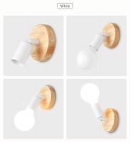 Vintage Wooden Indoor Wall Lamp, Retro Industrial E27 Wall Light with 180° Rotation (Set of 2 White) - details 2
