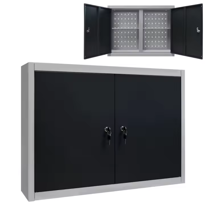 vidaXL Armario de herramientas de pared industrial metal gris y negro - 1