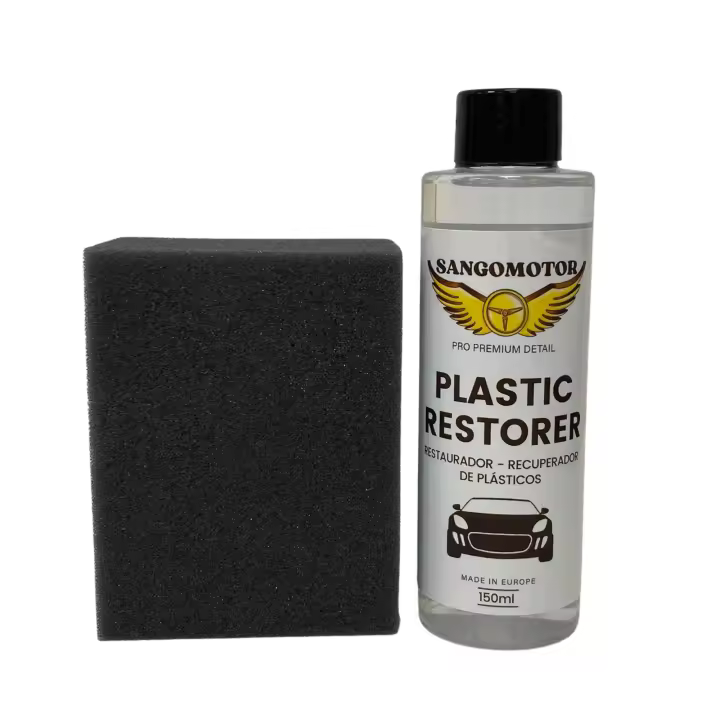 Renovador de Plásticos | Restaura y Protege Plásticos y Gomas | Incluye Esponja Aplicadora | Fórmula Profesional y Biodegradable. Detail SANGOMOTOR. - 1