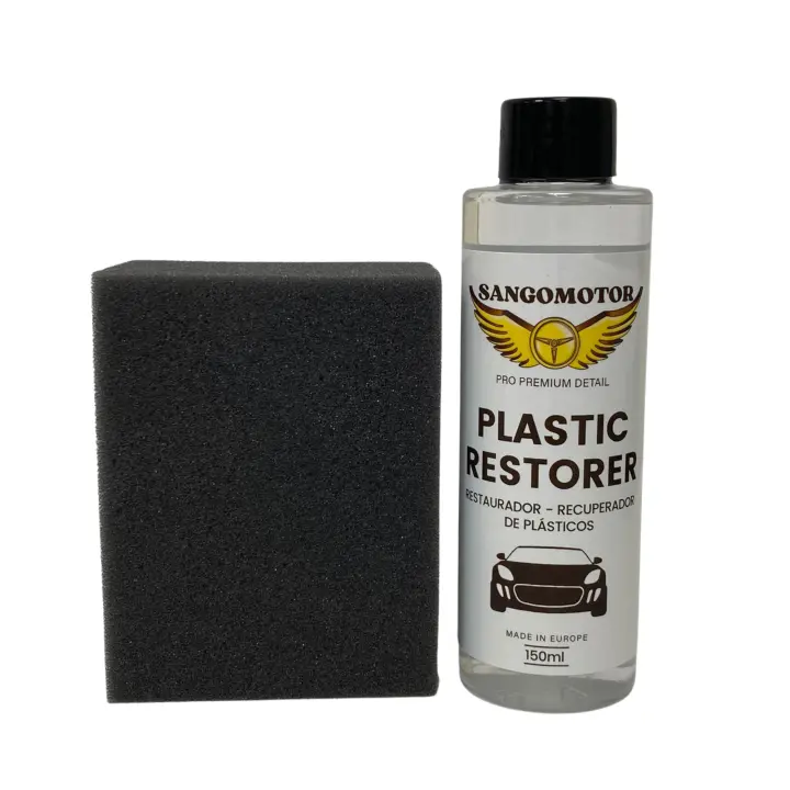Renovador de Plásticos | Restaura y Protege Plásticos y Gomas | Incluye Esponja Aplicadora | Fórmula Profesional y Biodegradable. Detail SANGOMOTOR. - 1