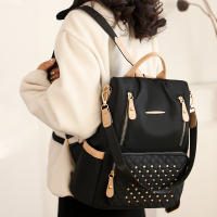 Mochila escolar para estudiantes con forma de diamante de gran capacidad, moderna, sencilla, informal y versátil, mochila para mujer con incrustaciones de remaches. - details 13