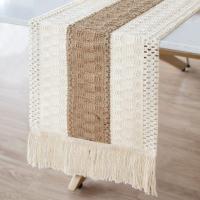 Corredor De Mesa De Lino Splicing En Estilo Boho Y Moderno Para Decoración De Casa Rústica Con Encaje De Algodón Tejido - details 0