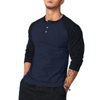 Camiseta Casual Para Hombre Cuello Redondo Manga Larga Color-Block Estilo Europeo Y Americano Camiseta Básica De Verano - details 8