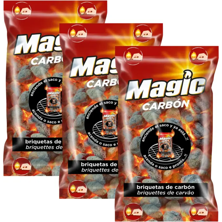 Start Electric | Magic Carbón - Bolsas de Briquetas de Carbón Autoencendibles (1,4 kg) - Hasta 2 horas de brasa - Encendido Fácil y Limpio para Barbacoas Perfectas | Marca Magic - 1