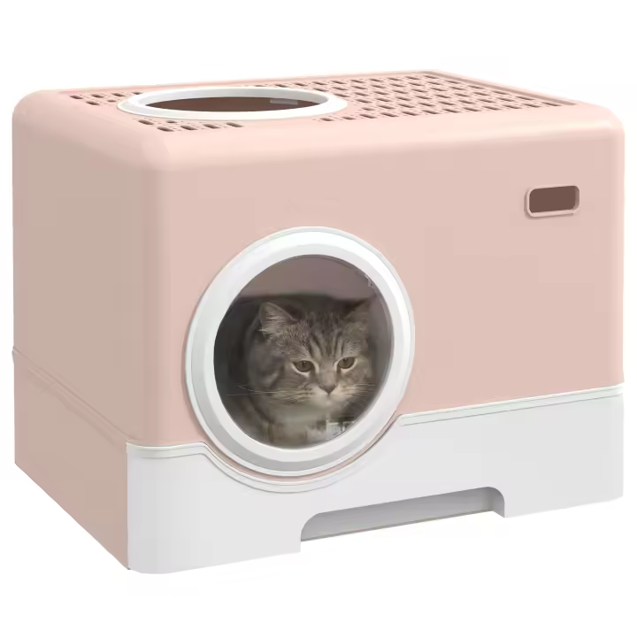 PawHut Arenero para Gatos Inodoro para Mascotas con Pala Bandeja Extraíble 2 Puertas Entrada Principal y Salida Superior 52x41x38,5 cm - 1