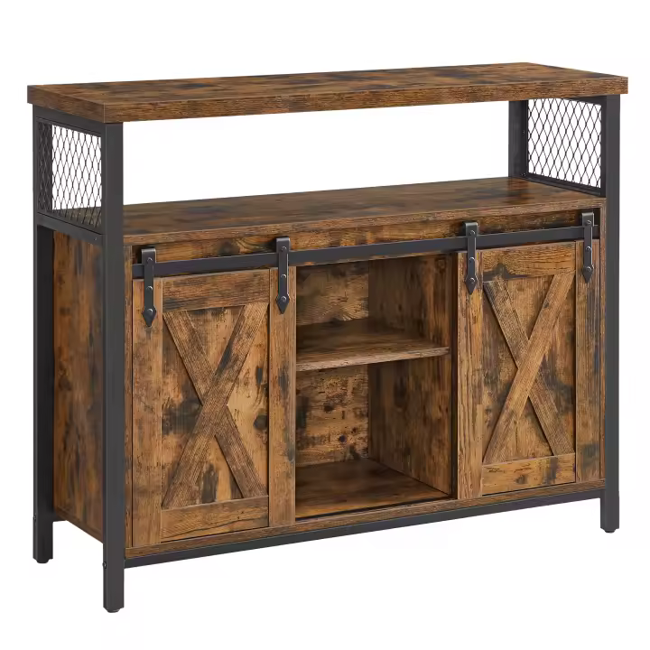 VASAGLE Aparador, Armario de Cocina, Armario de Almacenamiento, con 2 Puertas Correderas, 33 x 100 x 80 cm, Estantes Ajustables, para Salón, Greige Melange y Negro Tinta/Gris Ahumado y Negro Tinta/Marrón Rústico y Negro Tinta/Marrón Turquesa y Negro Tinta - 1