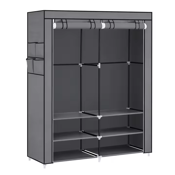 SONGMICS Armario de Ropa, Armario de Tela Portátil, 45 x 127 x 176 cm, 2 Barras de Colgar, Estantes y 4 Bolsillos Laterales, Espacioso para Dormitorio, Salón, Gris - 1
