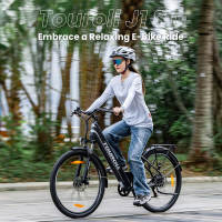 Touroll J1 ST Bicicleta de Trekking de 27.5 pulgadas con Motor de 250W, Batería de 36V 15.6Ah, Rango Máximo de 100km, Pantalla LCD de 1.8", Freno de Disco Shimano de 7 Velocidades, Luces de Bicicleta Certificadas StVZO - Negro - details 0
