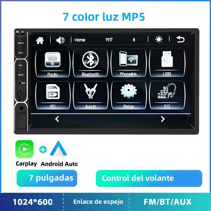 Podofo Estéreo De Coche Universal 2 Din Pantalla Táctil De 7 Pulgadas Con Carplay Bluetooth FM TF USB Cámara Trasera Soporte Para Control Del Volante - 1