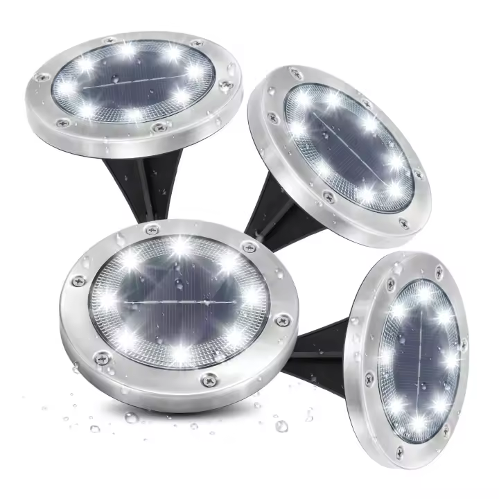 4PCS Luces solares para jardín al aire libre, Foco empotrable solar para exteriores 8 LED Iluminación de tierra 6000K Blanco frío Impermeable IP65 Accesorio de iluminación para jardín - 1