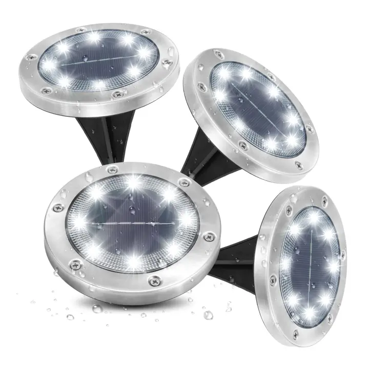 4PCS Luces solares para jardín al aire libre, Foco empotrable solar para exteriores 8 LED Iluminación de tierra 6000K Blanco frío Impermeable IP65 Accesorio de iluminación para jardín - 1