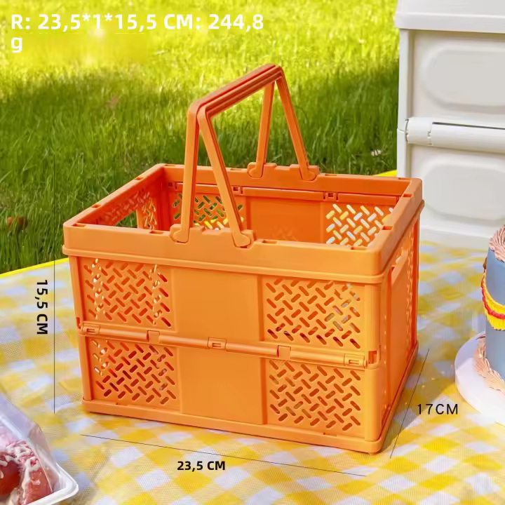 Cesta De Almacenamiento De Estilo Japonés Plegable Y Stackable Para Picnic Al Aire Libre Cesta De Mano Ecológica Para Primavera - 1