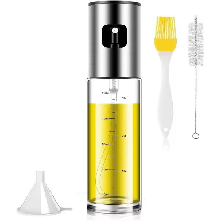 Pulverizador Aceite Spray, para Cocina, de Acero Inoxidable y Cristal,100 ml, Antigoteo, Accesorios Freidora de Aire, Dispensador, Bote, Dosificador - 1
