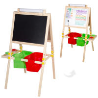 WOOMAX - Pizarra infantil doble cara (negra y blanca magnética) + rollo de papel para escribir, 57x59x93 cm, incluye tizas, imanes educativos, borrador, rotulador, 2 cestas de almacenaje y 2 botes, caballete madera, diseño 3 en 1, juguetes niños 3 años - details 0