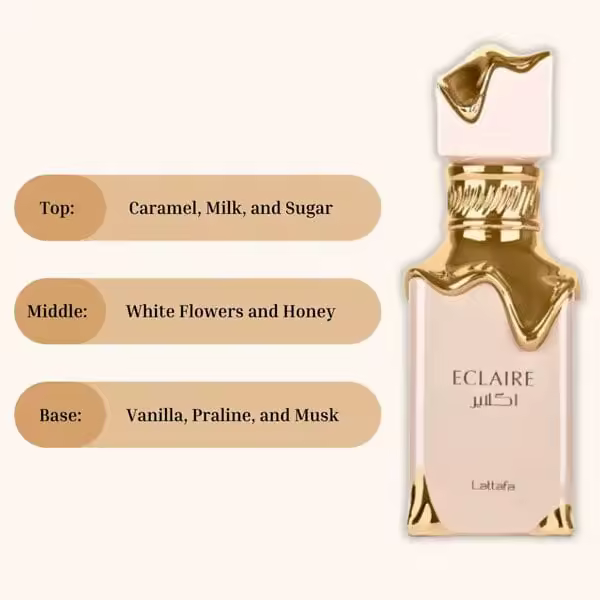 Lattafa Eclaire 100ml EDP | Perfume Árabe para Mujer con Notas Dulces y Cremosas | Fragancia Larga Duración 12H+ | 100% Original | Ideal para Regalos Elegantes y Uso Diario | Alta Perfumería con Toques de Vainilla y Almizcle,Perfume Árabe ,para Mujer - 1