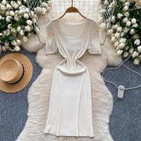 Vestido De Punto REALEFT Vintage De Verano Para Mujer Con Mangas Escaleras Estilo Casual Cuello Cuadrado Ajustado Hasta La Cintura - details 3
