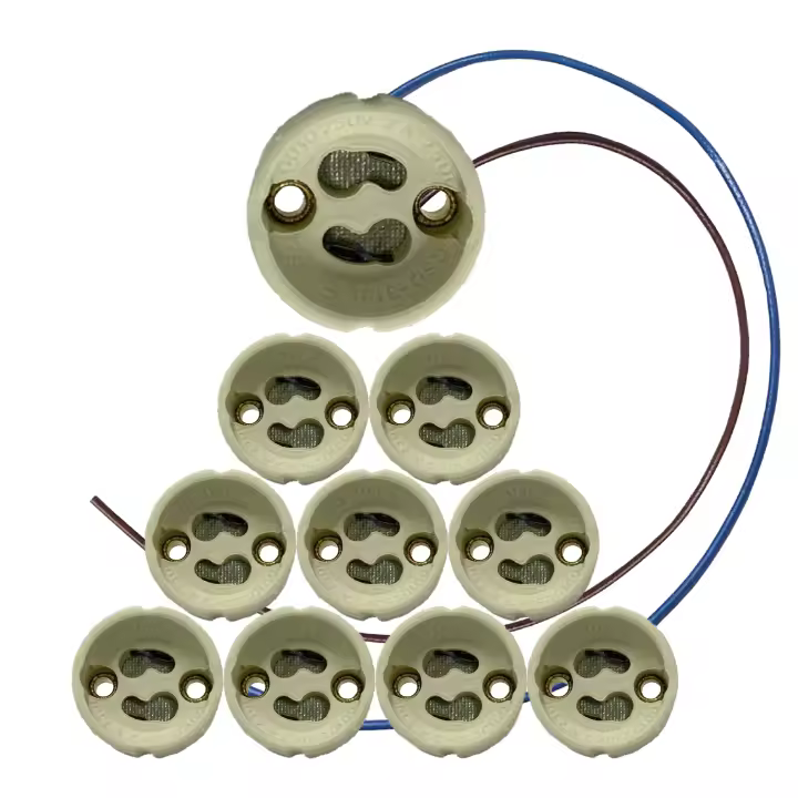 LED ATOMANT Portalámparas GU10, cable de silicona largo 20 cm 0,5 mm², 300-500V, conector base de cerámica para bombillas GU10 LED o halógenas, ideal para lámparas de techo, focos, spots, instalación segura y resistente al calor - 1