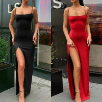 Vestido Slim De Mujer 2025 Moda Color Sólido Con Abertura Camisola Y Falda A-Line Vestido De Fiesta Casual De Pierna Larga - details 0