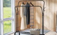 T-LoVendo Perchero Burro Doble Ropa Metálico Negro con Zapatero Inferior | Estante con Estructura Curva | Barra Colgador Resistente | Dormitorio Vestidor Entrada Organizador de Ropa y Zapatos - details 0