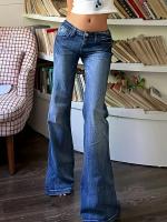 Pantalones Flares Oscuros Para Mujer Jeans Elásticos Con Estiramiento Medio De Cintura Media Longitud Completa Casual - details 2