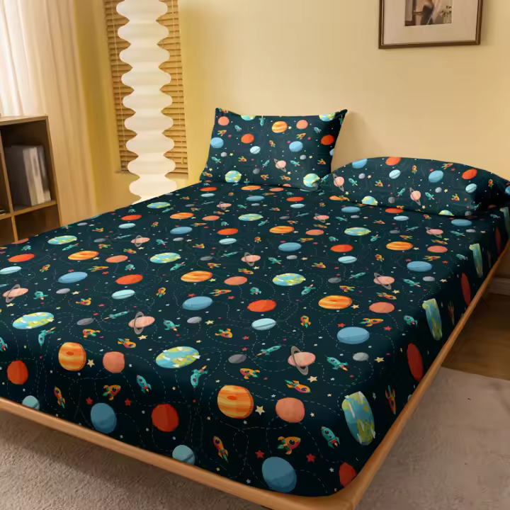 Sábana Ajustable De Tela Mate Con Diseño Cartoon Divertido Para Cama Sin Incluir Almohadillas De Seda Poliéster 100% Para Dormitorio - 1