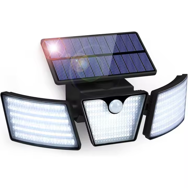 Outdoor Solar Lamp Motion Sensor 265 LED Solar Light IP65 Waterproof 3 Heads 360° Rotation Wall Light Waterproof Outdoor Wall Spotlight for Garden Garage Driveway - 1