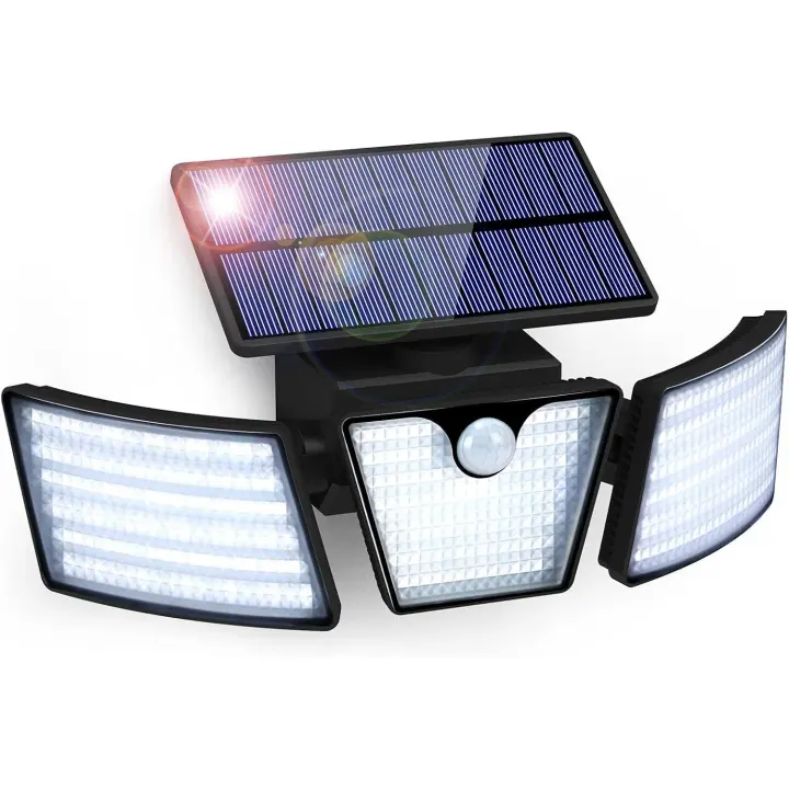 Outdoor Solar Lamp Motion Sensor 265 LED Solar Light IP65 Waterproof 3 Heads 360° Rotation Wall Light Waterproof Outdoor Wall Spotlight for Garden Garage Driveway - 1