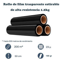 Various Film Transparente o Negro para embalaje plástica retráctil de 50cmx200m,23 micras, resistencia industrial de estiramiento, adherencia transparente, envoltura para mudanza, palets.… - details 0