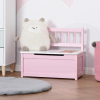 HOMCOM Baúl de Juguetes Banco Almacenamiento Infantil de Madera de Pino con Tapa Amortiguadora y Respaldo Alto para Niños de +2 Años Salas de Juego Habitación 60x30x50 cm - details 1