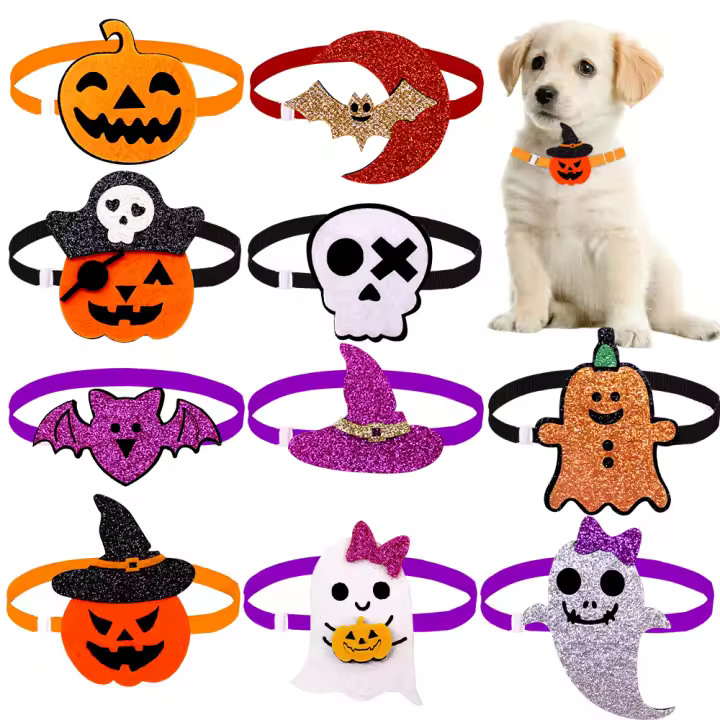 10PCS Accesorios Para Mascotas Disfraz De Calabaza Y Fantasma Para Perros Y Gatos Ajustables Estilo Halloween Suministros Para Mascotas - 1