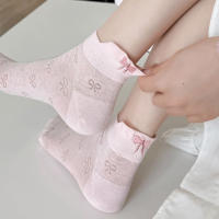 Calcetines Cortos Para Mujer Con Lazo Impreso 6/12 Pares Absorbentes De Humedad Transpirables Malla Suave Y Cómoda Para Verano - details 6