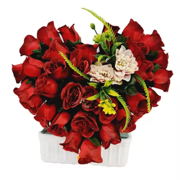 Centro de Flores para Cementerio - Ramos de Flores para Todos los Santos - Flores Artificiales de Tela - Formado Corazón - Personalizar Color y Medida - 1