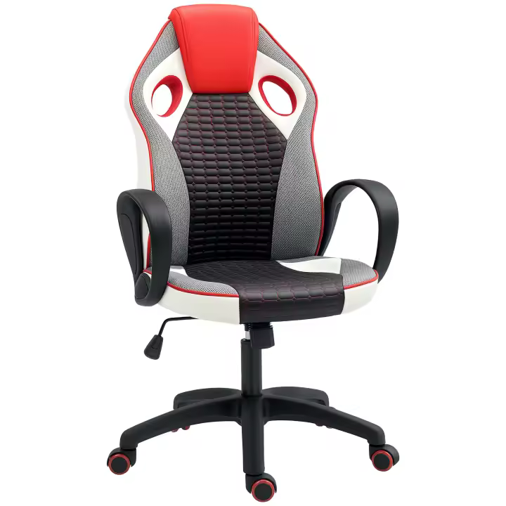 HOMCOM Silla Gaming Tapizada en PU y Malla Silla Gamer Giratoria con Función de Basculante Altura Ajustable para Hogar Oficina Estudio Multicolor - 1