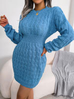 Vestido De Suéter De Punto Para Mujer Otoño Invierno Casual Manga Larga Colores Negro Blanco Azul Ajustado Cuello En V - details 9