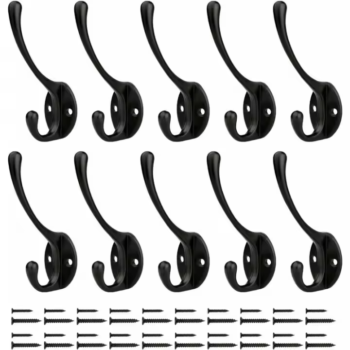 Gancho para abrigos montado en la pared, gancho para abrigos, para cocina de baño, 10 piezas, negro - 1