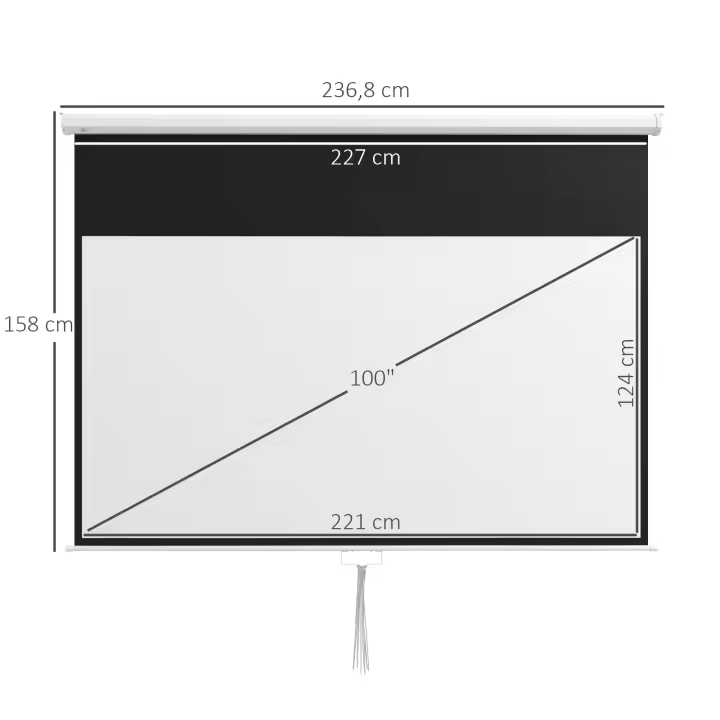 HOMCOM Pantalla de Proyector Manual Pantalla de Proyección Portátil Formato 16:9 con Altura Ajustable para Interior y Exterior Cine en Casa Patio Blanco - 1