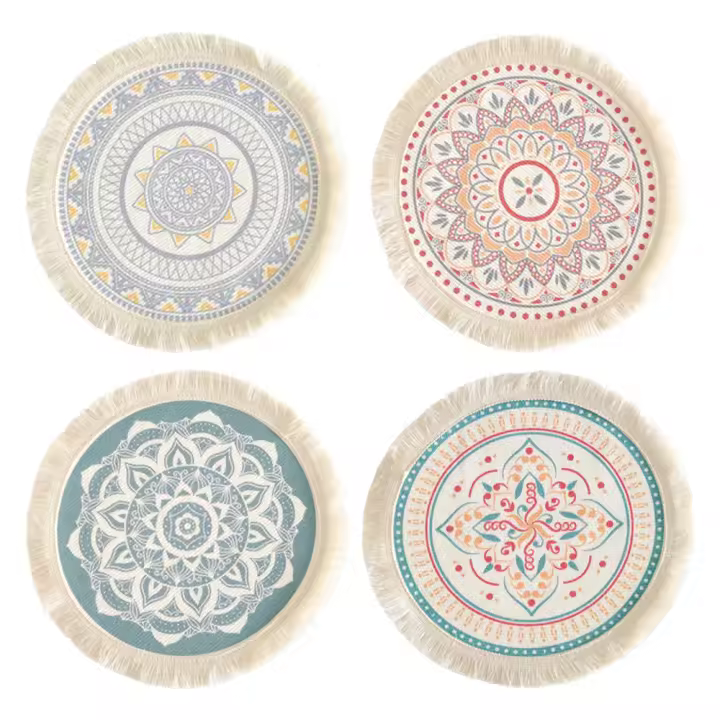 4 manteles individuales tejidos redondos, tapetes antideslizantes resistentes al calor, decoración de mesa de cocina, comedor, boda, granja. - 1