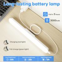 Luz LED recargable de 3000mAh y 32cm,Con sensor de memoria,imán y ajuste de luz. Recargable USB sin cables molestos.Luces Ideal para habitacion, escritorio,muebles,cocina, armario y baño. - details 3